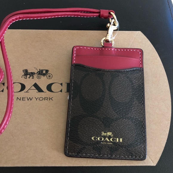 Authentic Coach signature brown/ Hot Pink Lanyard - Picture 3 of 5
